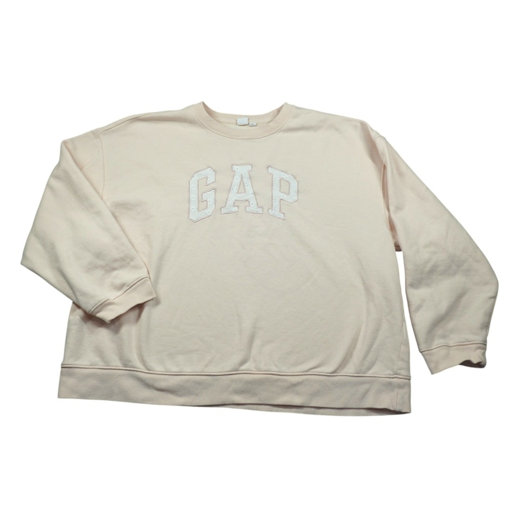 Gap Womens XXL Peach Eyelet Logo Crewneck Sweatshirt Fleece Pullover Oversized